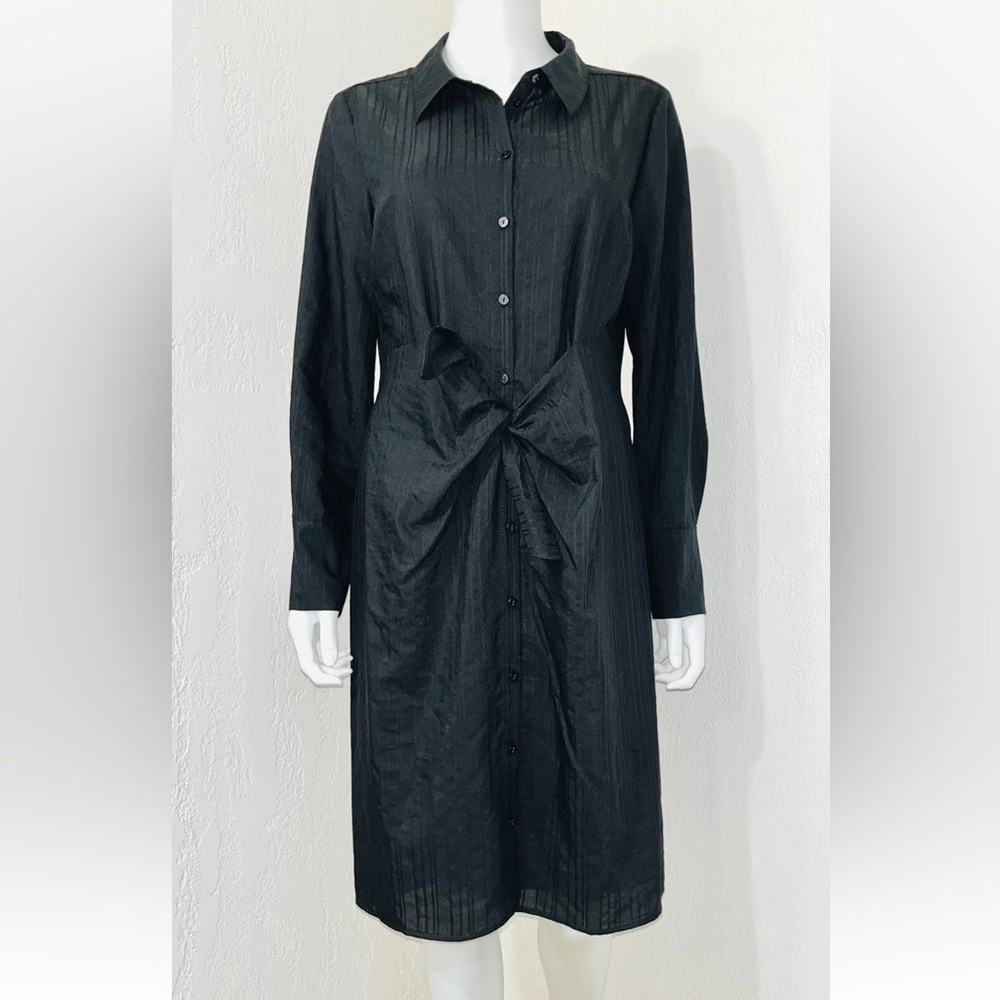 Rebecca Taylor Tailored Black Dobby Stripe Tie Waist Shirt Dress Size 2 preloved - Picture 12 of 16